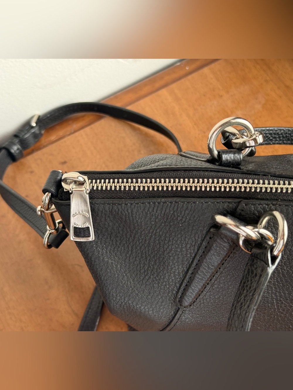 Coach Black Pebbled Leather Satchel Shoulder Bag Silver Hardware Crossbody COA - Picture 5 of 13
